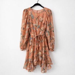 Greylyn Unwritten Peach Floral Boho Chiffon Dress Romantic Cottagecore Sz Small